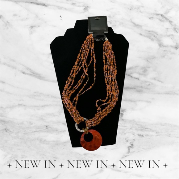 Orange Beaded Necklace with Pendant - Picture 5 of 5